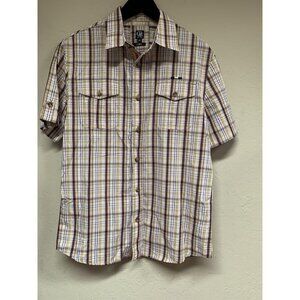 Cavi Mens Button Up Shirt Medium Cotton Plaid Short Sleeve Pockets Multicolor